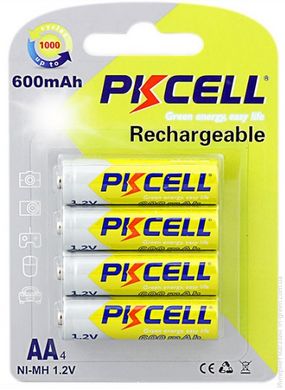 Аккумулятор PKCELL 1.2V AA 600mAh NiMH Rechargeable Battery, 4 штуки в блистере цена за блистер, Q12