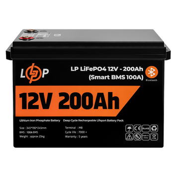 Аккумулятор LP LiFePO4 12V (12,8V) - 200 Ah (2560Wh) (Smart BMS 100А) с BT пластик для ИБП