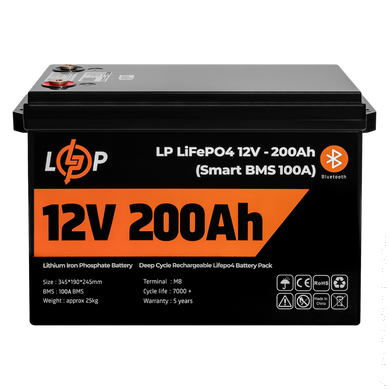 Аккумулятор LP LiFePO4 12V (12,8V) - 200 Ah (2560Wh) (Smart BMS 100А) с BT пластик для ИБП