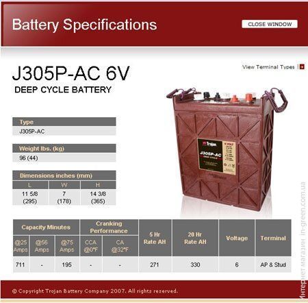 Аккумуляторная батарея Trojan J305P-AC