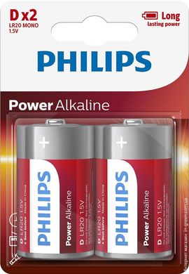 Батарейка Philips Power Alkaline (LR20P2B/10) щелочная DLR20) блистер