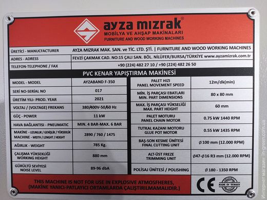 Кромкообліцювальний станок Ayza Mizrak Ayzaband F-350