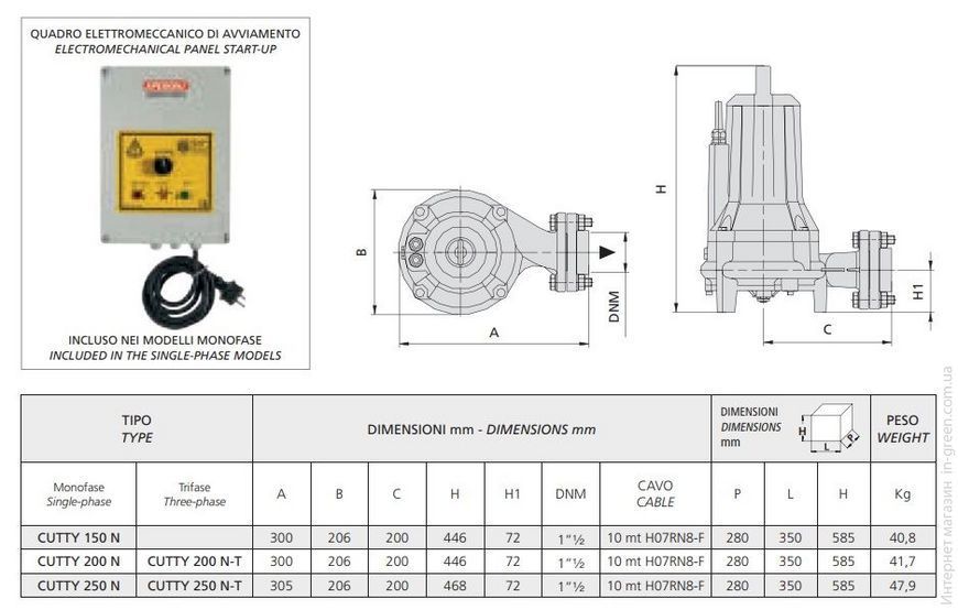 Фекальний насос Speroni CUTTY 150/N OIL і пульт 230В