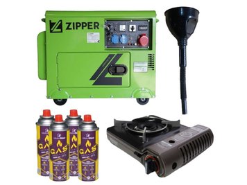 Дизельный генератор Zipper ZI-STE7500DSH + газовая плитка Orcamp CK-505 + 4 газовых картриджа 400 мл