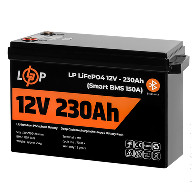 Аккумулятор LP LiFePO4 12V (12,8V) - 230 Ah (2944Wh) (Smart BMS 150А) з BT пластик для ИБП