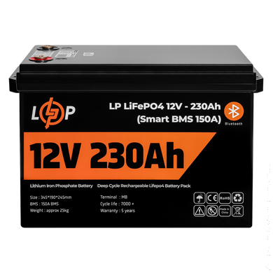 Аккумулятор LP LiFePO4 12V (12,8V) - 230 Ah (2944Wh) (Smart BMS 150А) з BT пластик для ИБП
