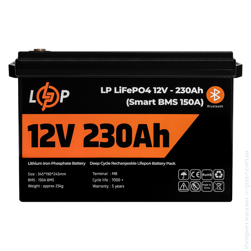 Аккумулятор LP LiFePO4 12V (12,8V) - 230 Ah (2944Wh) (Smart BMS 150А) с BT пластик для ИБП