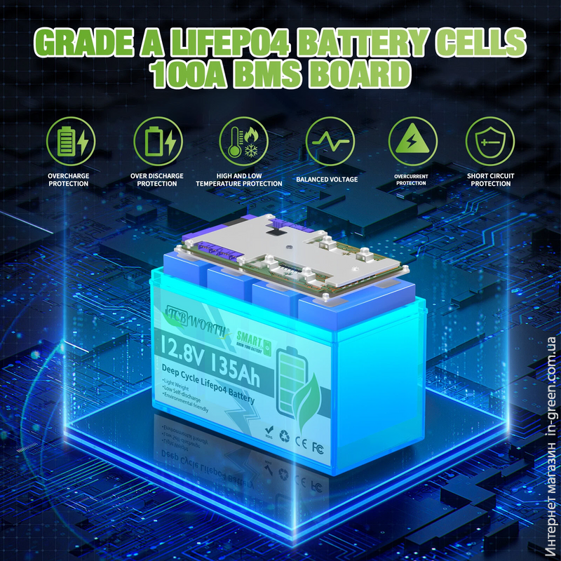 Акумулятор TCBWorth LiFePO4 12V/135AH Bluetooth