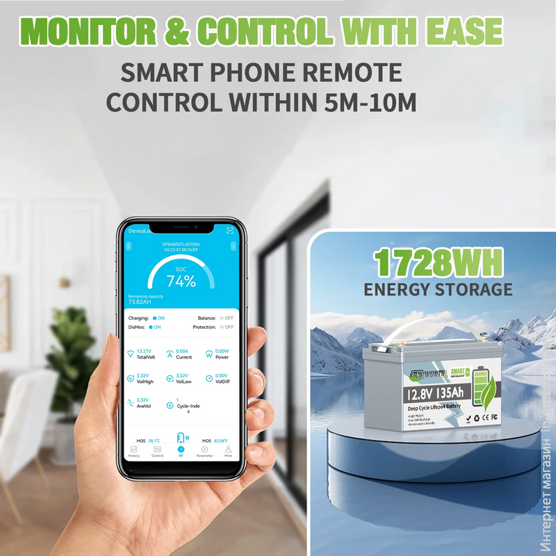 Акумулятор TCBWorth LiFePO4 12V/135AH Bluetooth