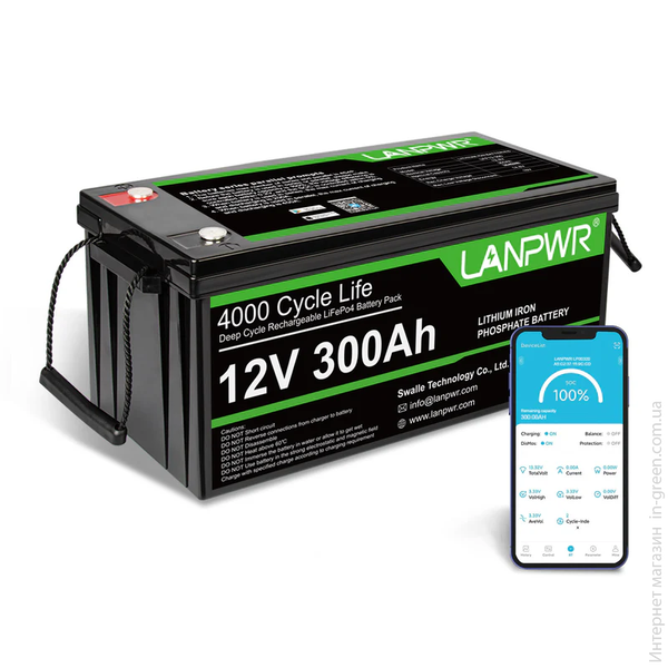 Акумулятор LiFePO4 LANPWR LFP12-300 BT (12В/300Аг Bluetooth 5.0)