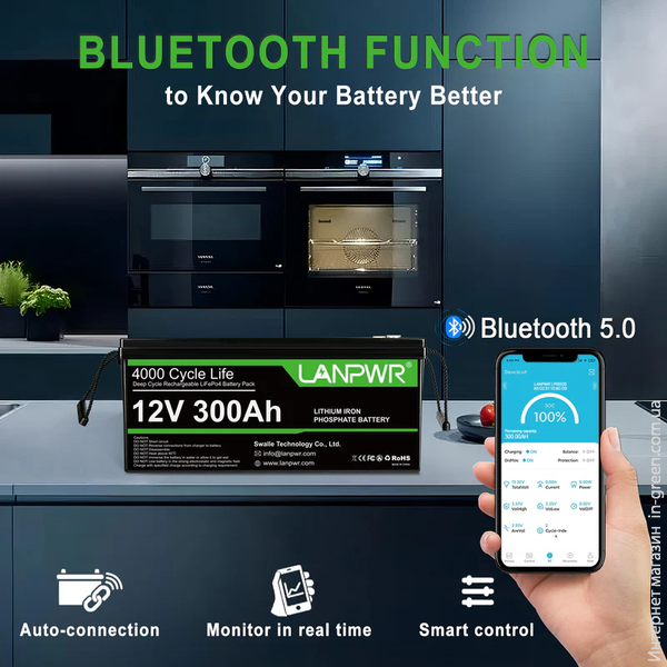 Акумулятор LiFePO4 LANPWR LFP12-300 BT (12В/300Аг Bluetooth 5.0)