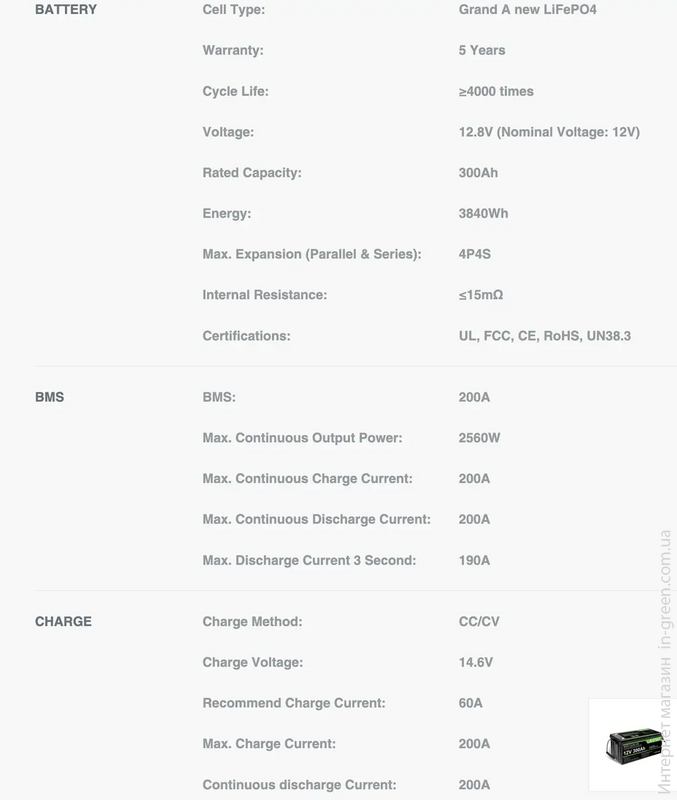 Акумулятор LiFePO4 LANPWR LFP12-300 BT (12В/300Аг Bluetooth 5.0)