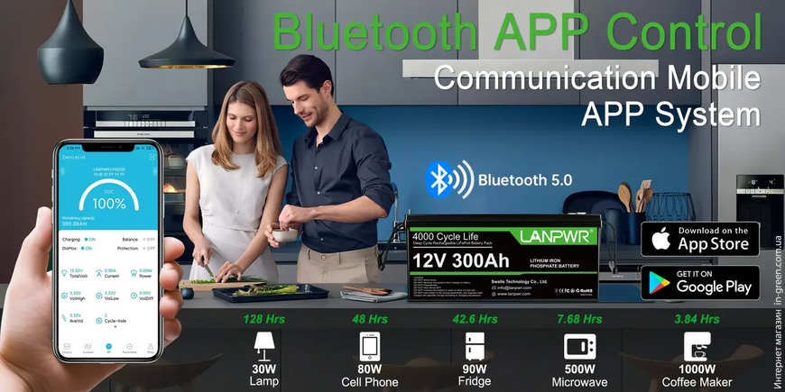 Акумулятор LiFePO4 LANPWR LFP12-300 BT (12В/300Аг Bluetooth 5.0)