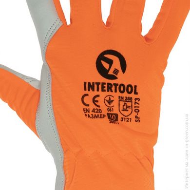 Перчатка кожаная комбинированная из высококачественной козье кожи и флуоресцентной оранжевой ткани INTERTOOL SP-0173